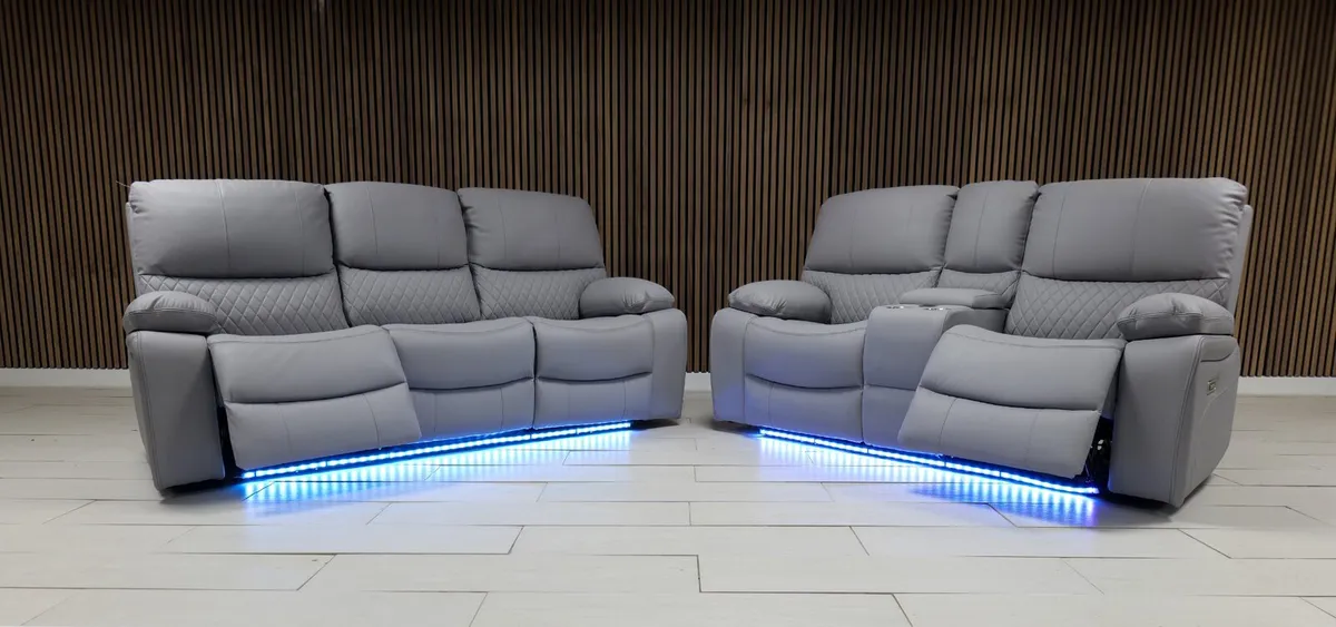 Rita Light Grey Electric Leather Recliner Sofa Set - Image 1
