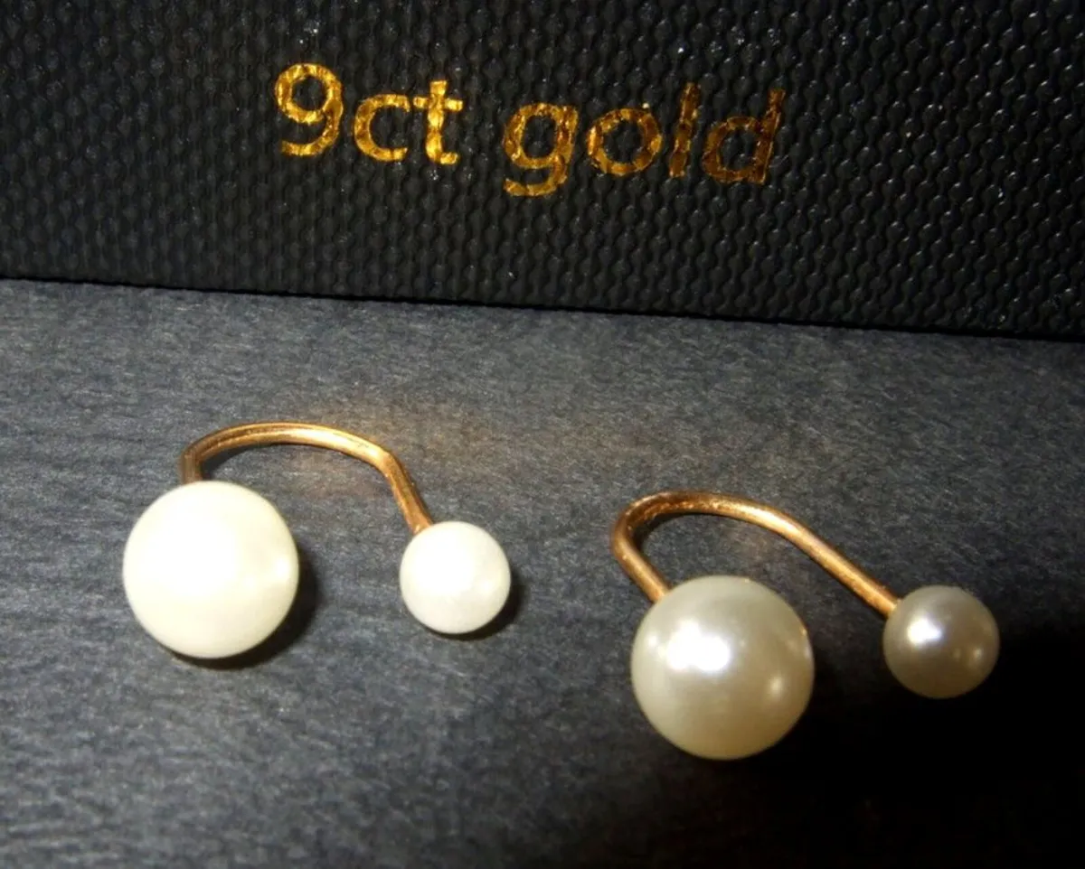 Vintage 9ct Gold & Pearl Earrings - Image 2