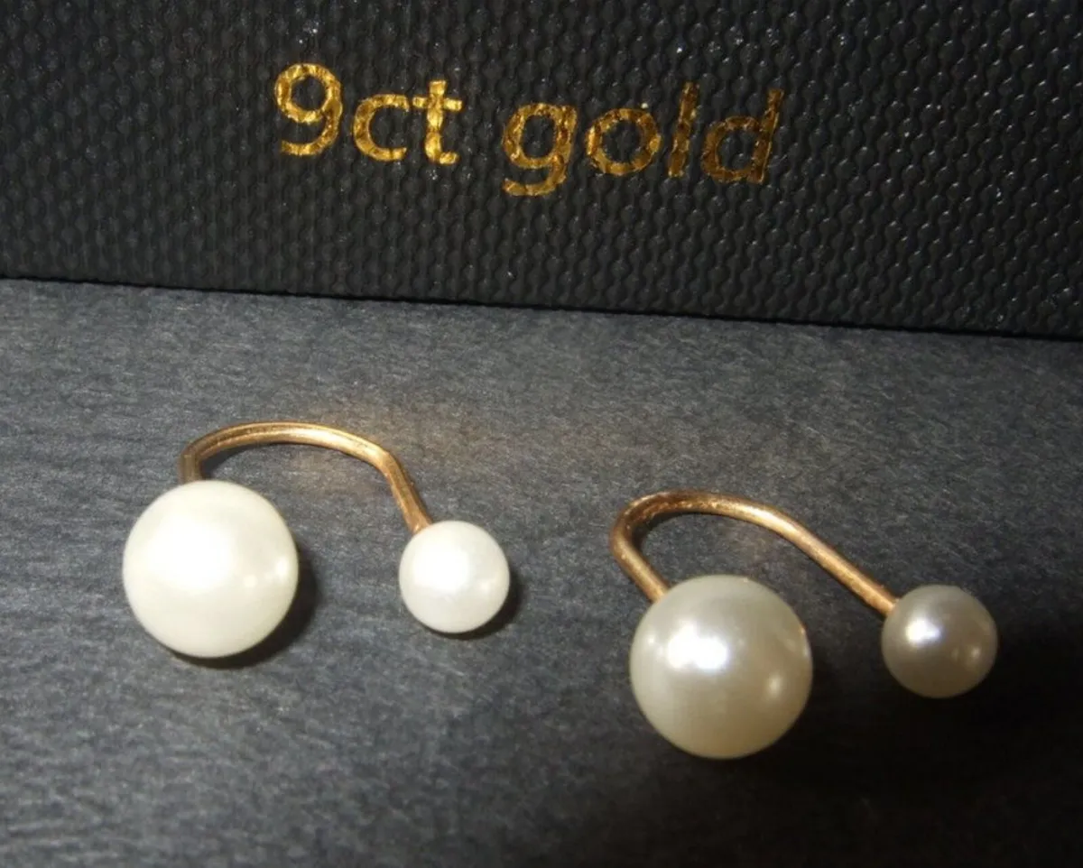Vintage 9ct Gold & Pearl Earrings - Image 4