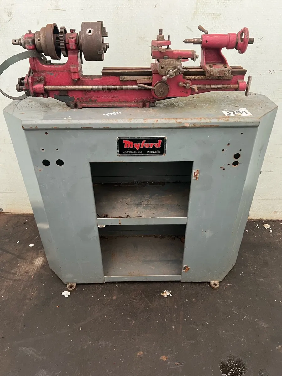 Mayford Lathe with work bench and motor - Image 2