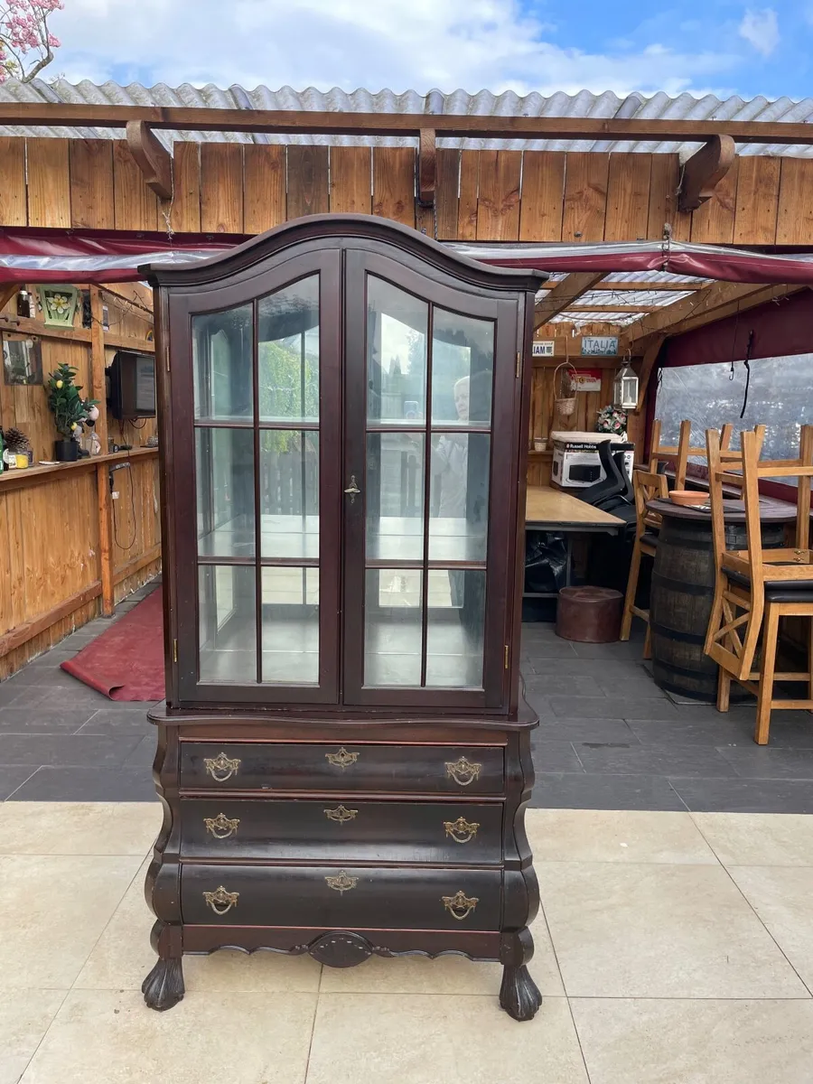 Tall Antique glass cabinet - Image 3