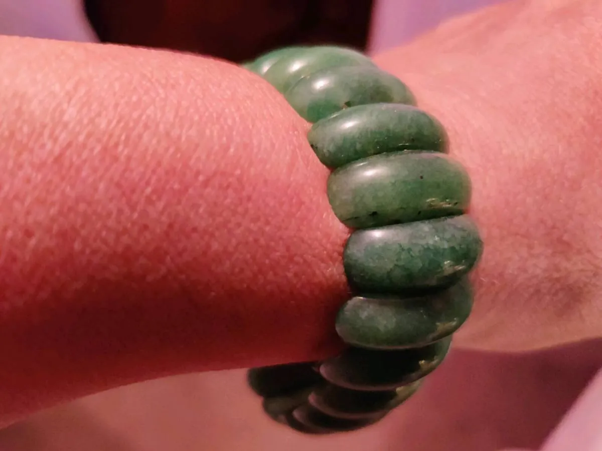 CHUNKY REAL JADE, Wide Sized Elastic New Bracelet - Image 4