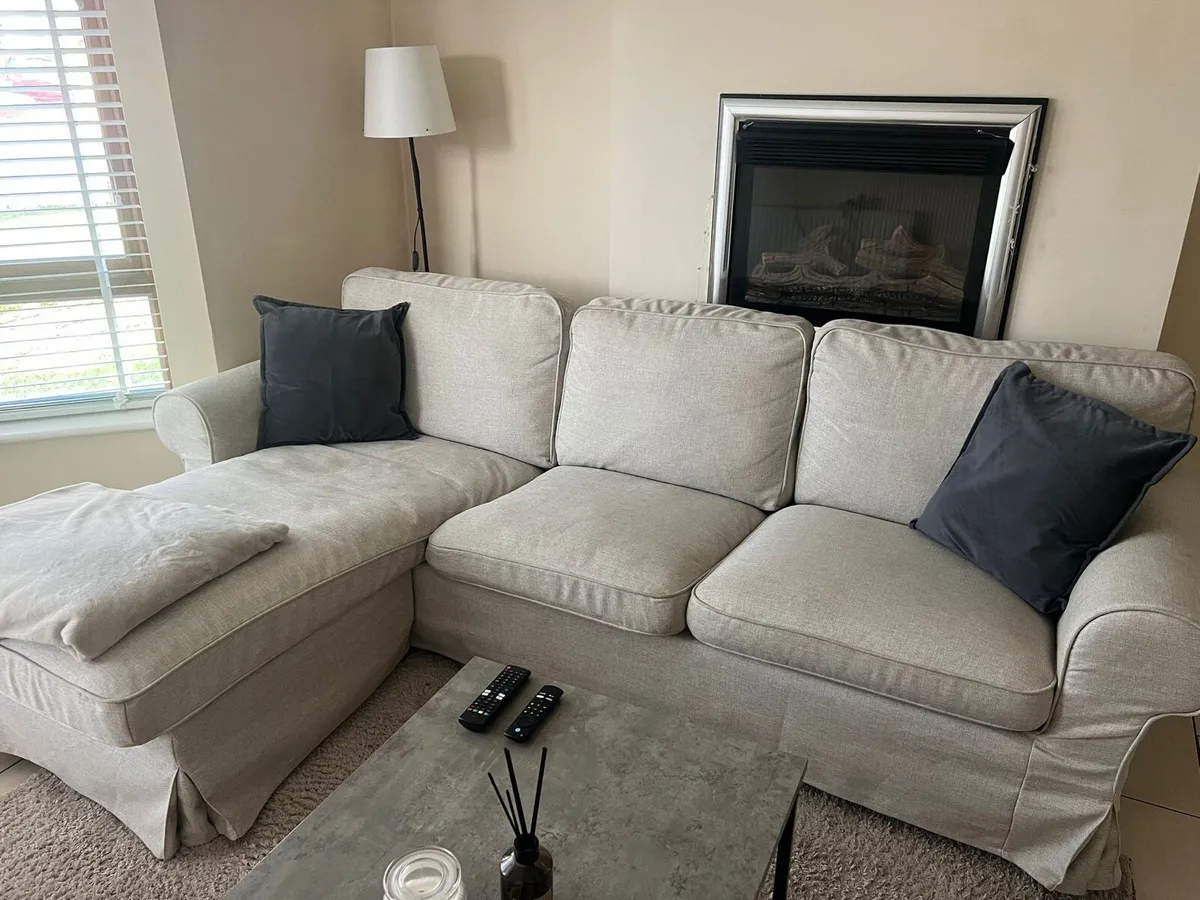 3 seater L-shaped Beige Sofa - Image 1