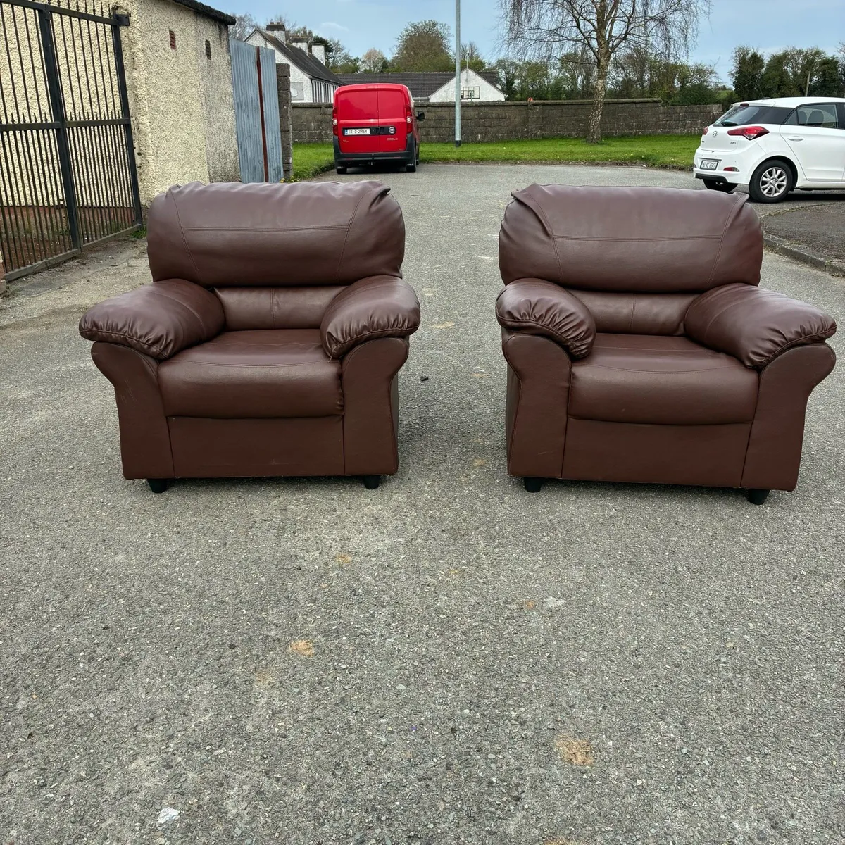 2 Brown Leather armchairs  €70 Each - Image 1
