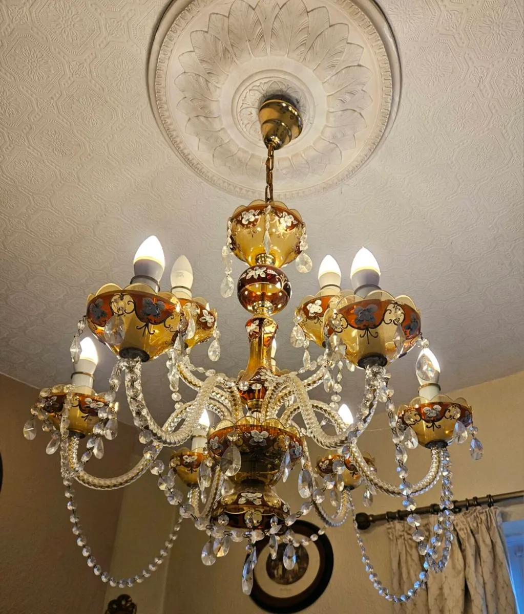 Two 9 arm Glass Chandeliers - Image 1