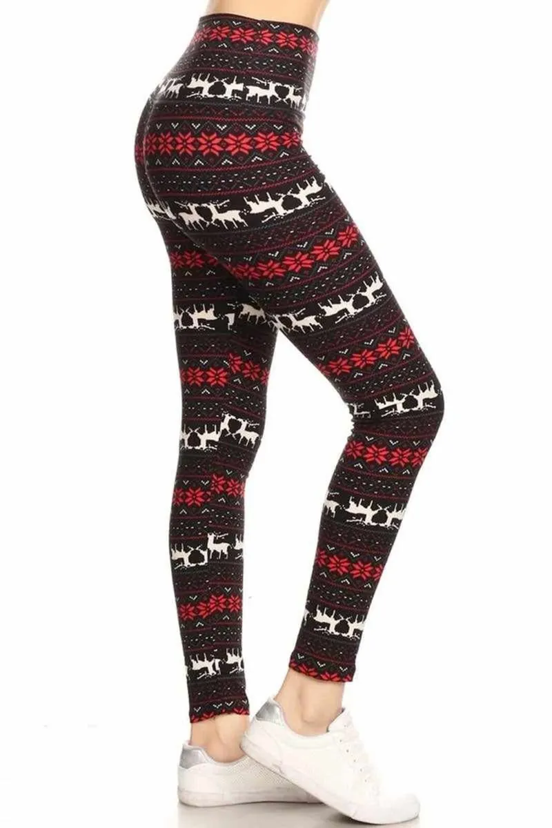 Black Red Reindeer Snowflake High Waisted Legins - Image 2