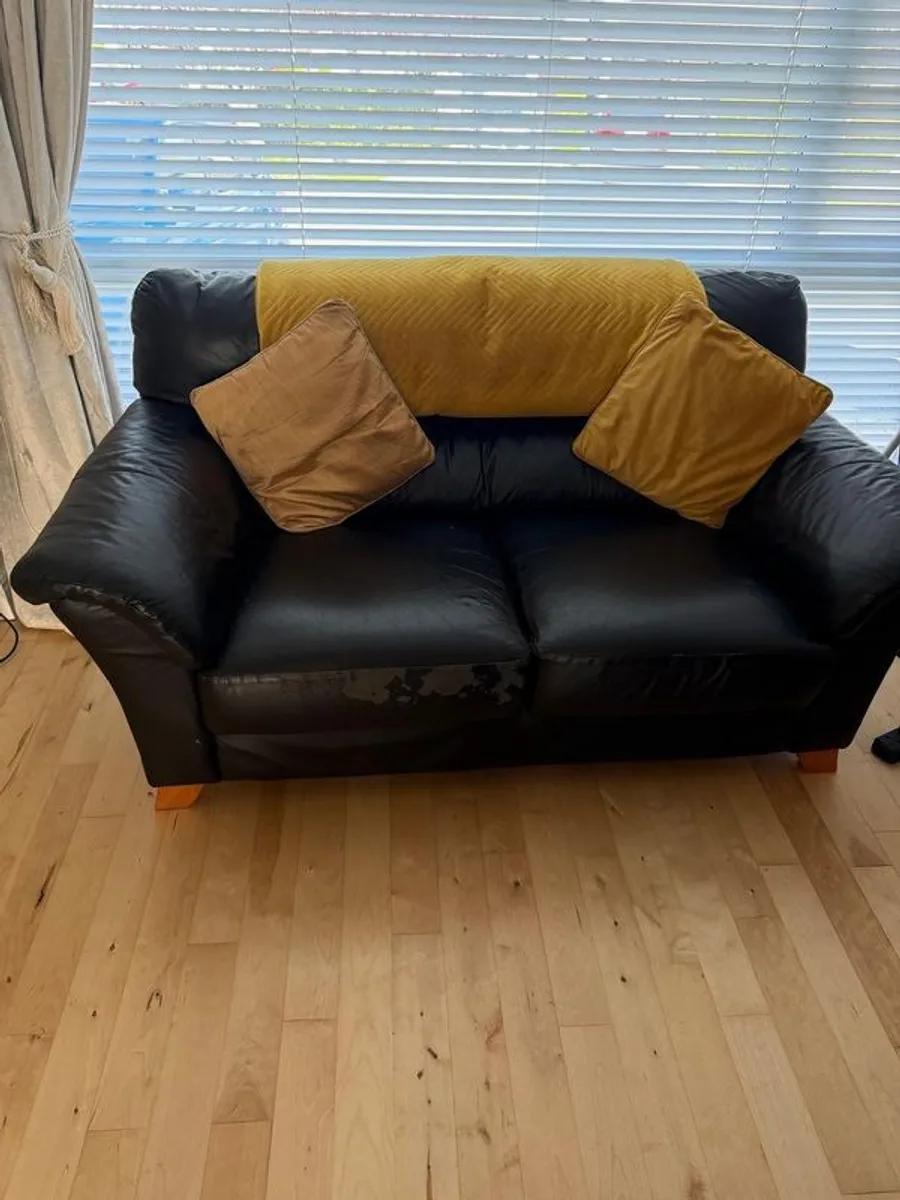 3 Seater & 2 Seater Black Leather Sofas - Image 3