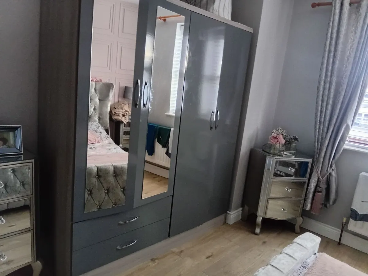 Large grey gloss wardrobe