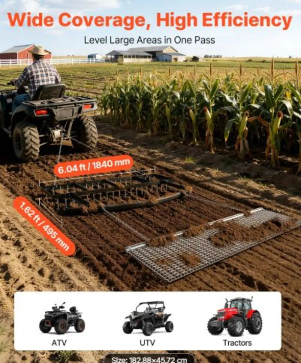 Drag Harrow, 6 ft Tow-Behind Driveway Grader - Image 2