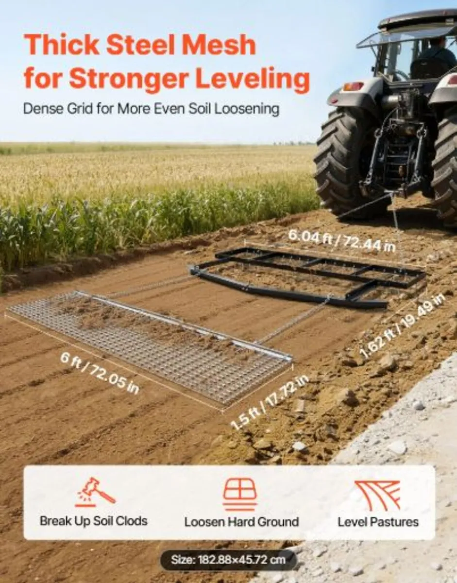 Drag Harrow, 6 ft Tow-Behind Driveway Grader - Image 4