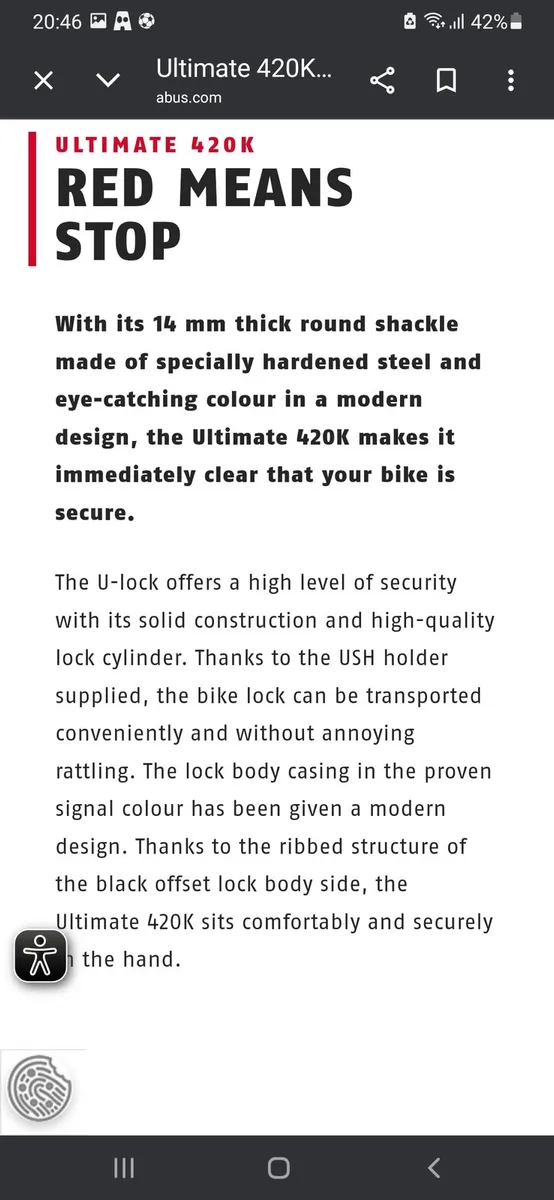 Bike u lock abus ultimate 420k new - Image 2