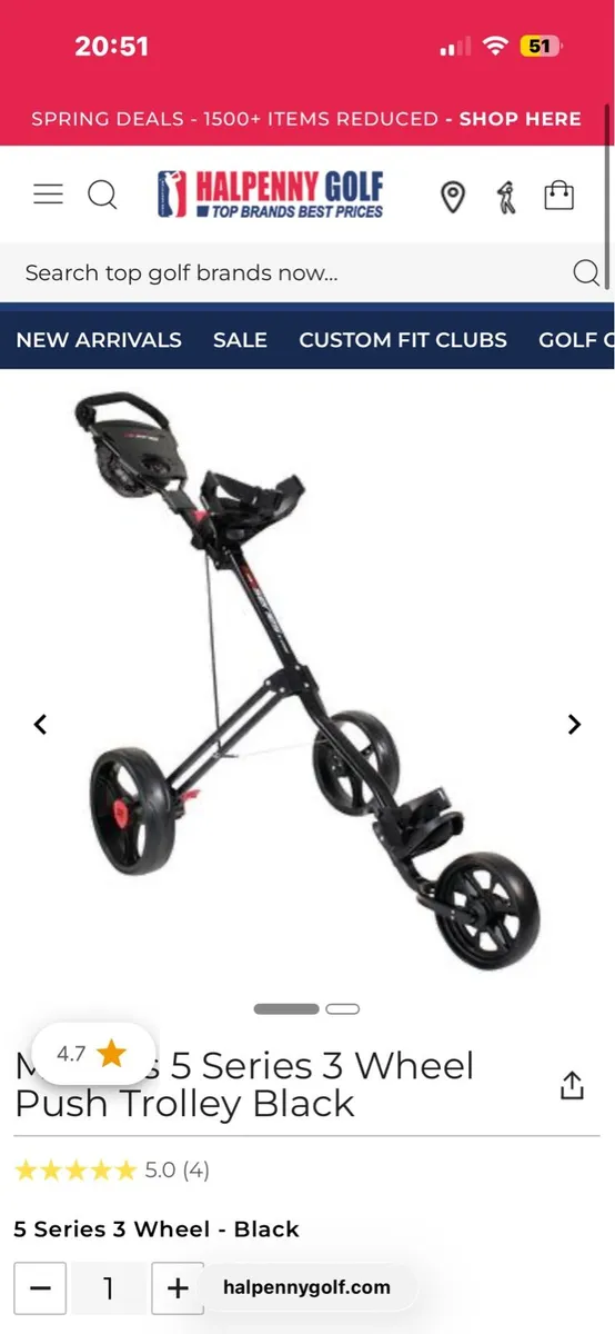 Masters Golf 3 Wheel Push Trolley - Image 3