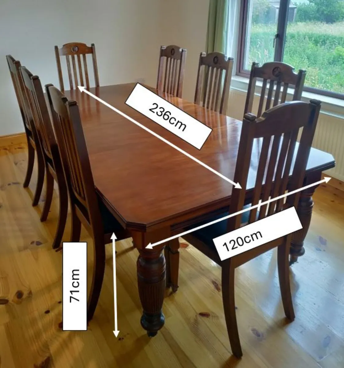 1930's solid teak wood table with 8 chairs - Image 1