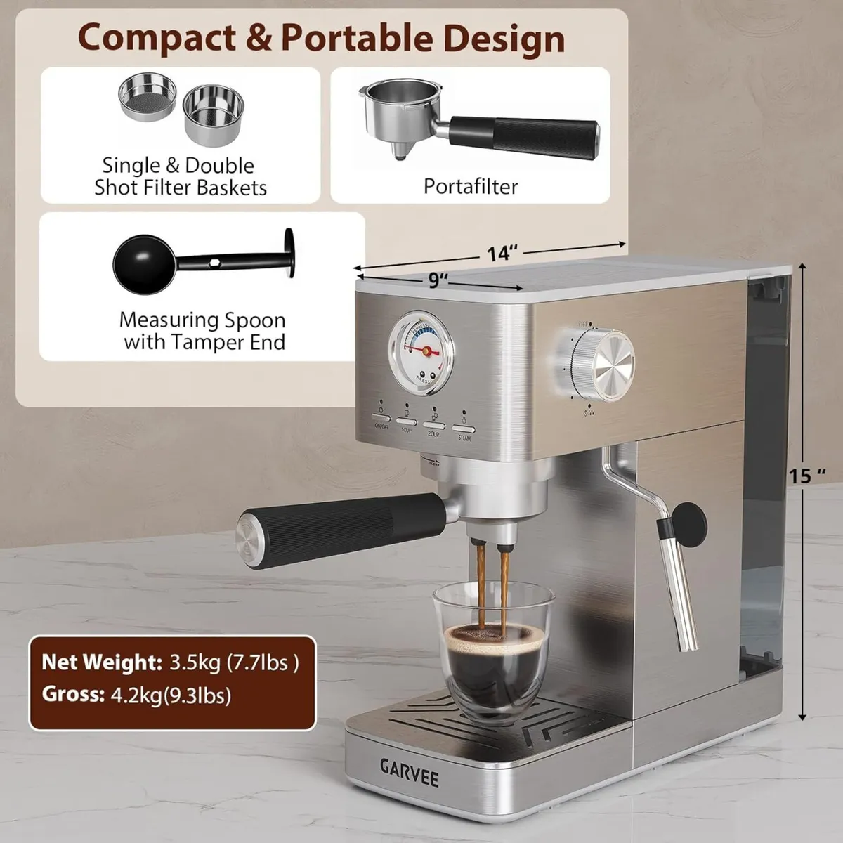 Espresso Coffee Machines 15 Bar Small Machine - Image 3