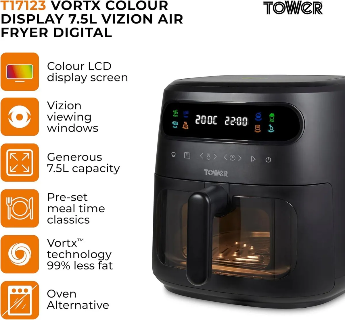 T17123 Vortx Vizion 7.5L Air Fryer with Colour - Image 2