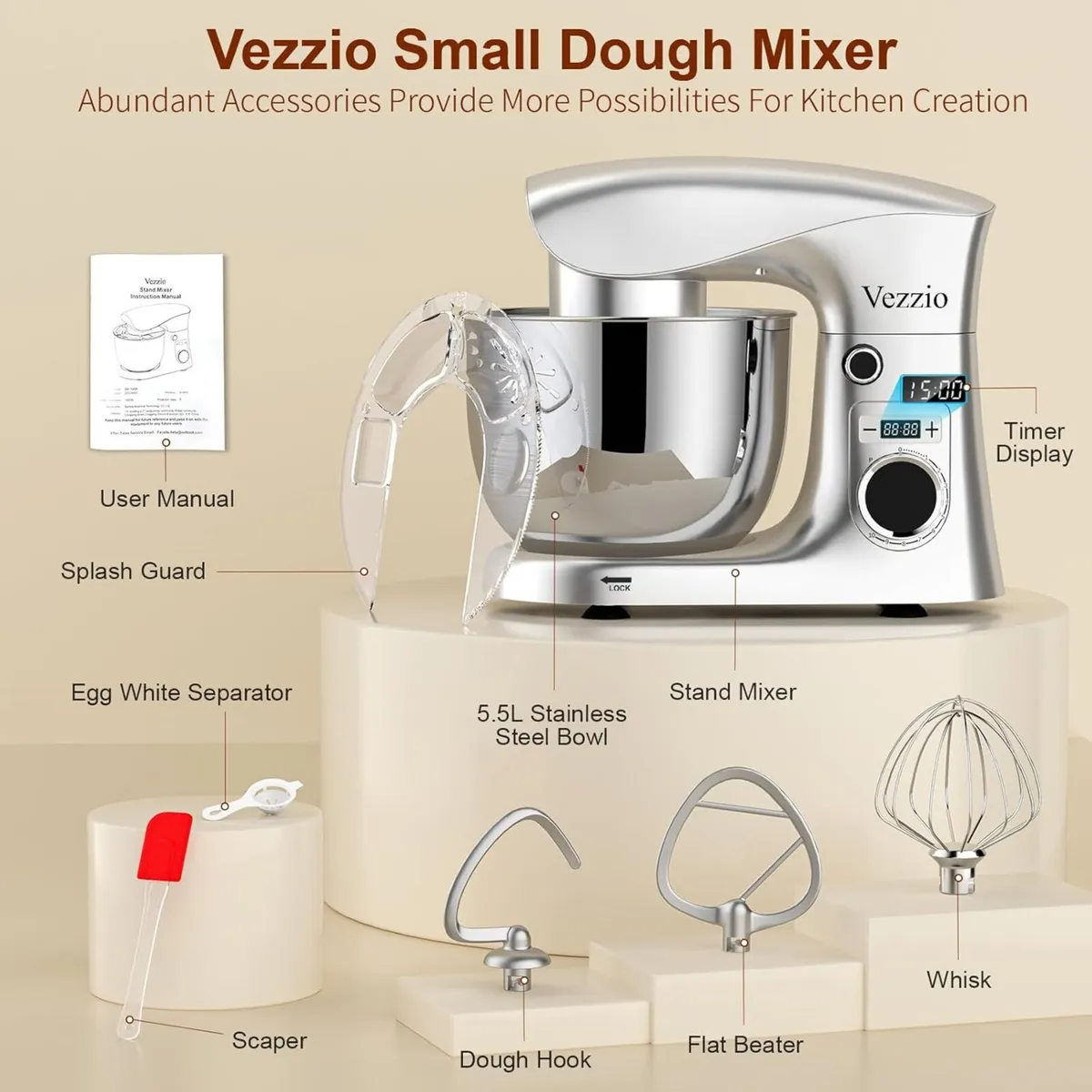 Small Stand Mixer 1500W 10-Speed Food Mixers For - Image 3