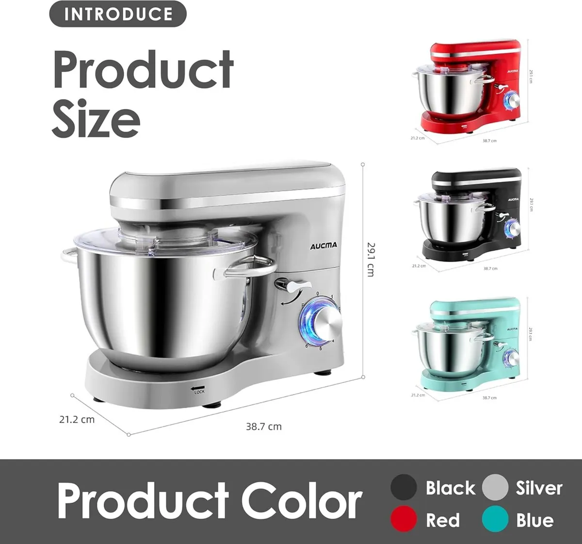 Stand Mixer 6.2L Food 1400W Tilt-Head Electric - Image 2