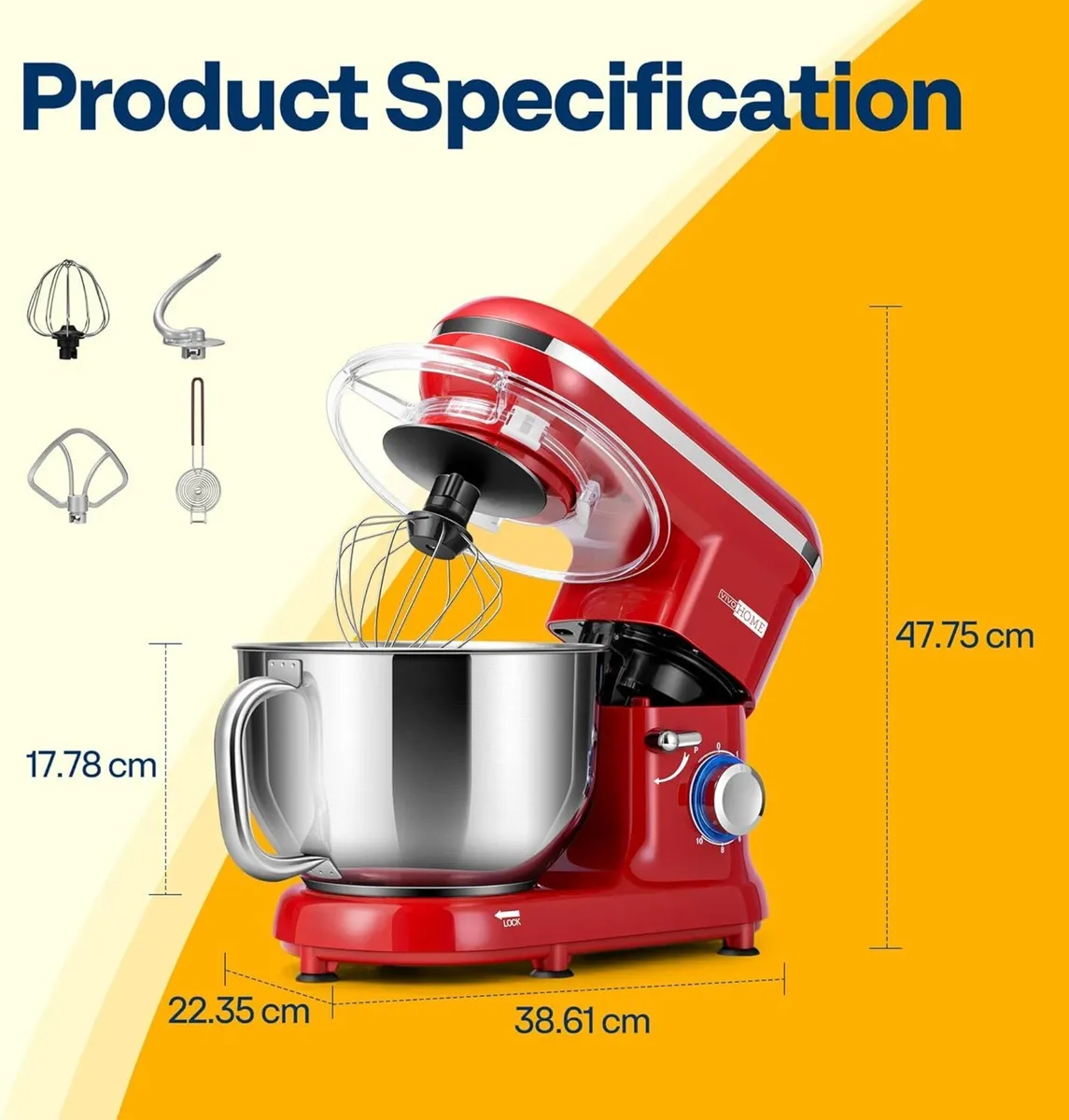 1500W Stand Mixer 5.7L Tilt-Head Kitchen 10 Speed - Image 2