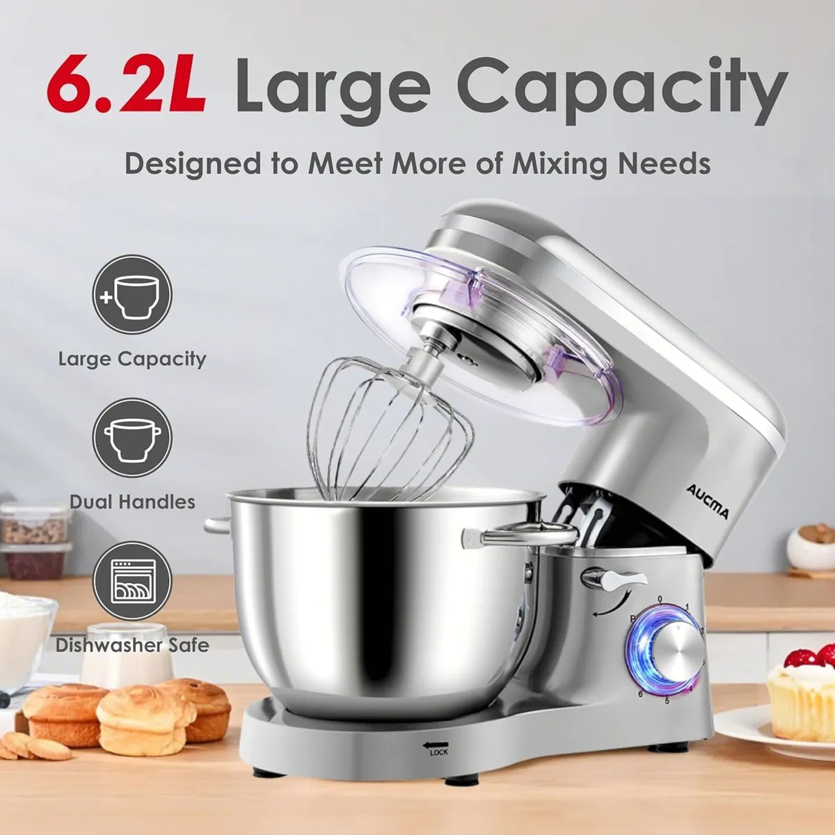 Stand Mixer 6.2L Food 1400W Tilt-Head Electric - Image 3