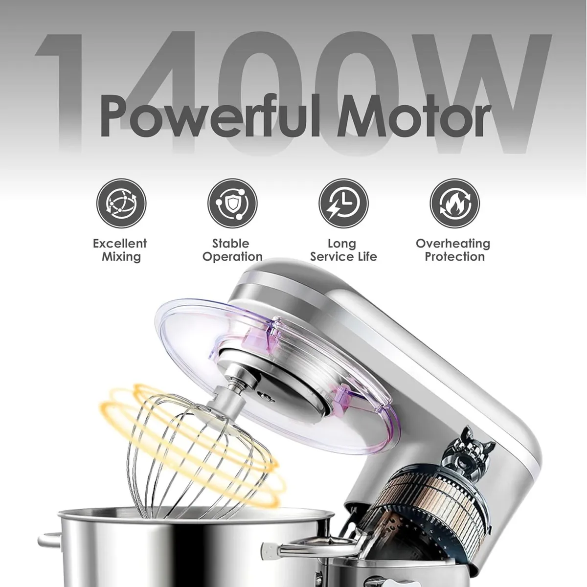 Stand Mixer 6.2L Food 1400W Tilt-Head Electric - Image 4