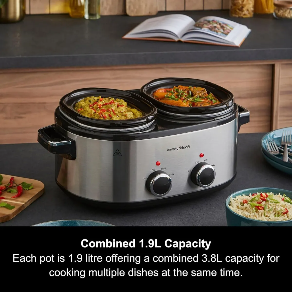 3.8L DuoServe Double Pot Slow Cooker Ceramic Pots - Image 2