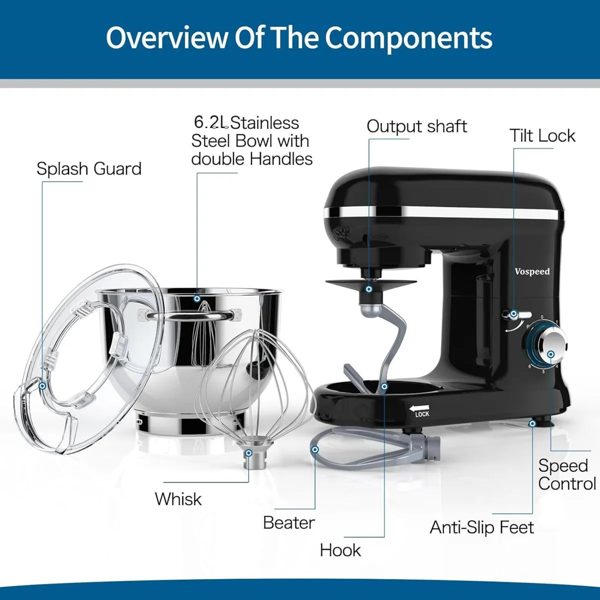 Stand Mixer Food Dough Blender 6.2L Electric Cake - Image 4