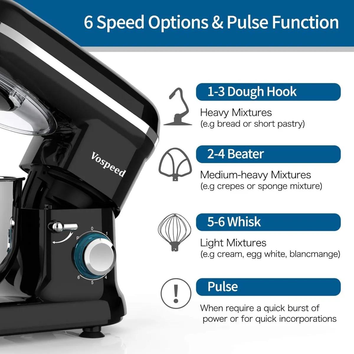 Stand Mixer Food Dough Blender 6.2L Electric Cake - Image 3