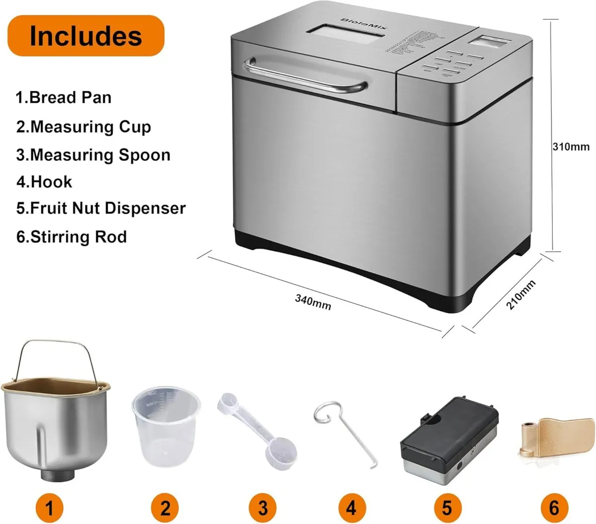 19 in 1 Stainless Steel Bread Maker-Dual Heaters - Image 3