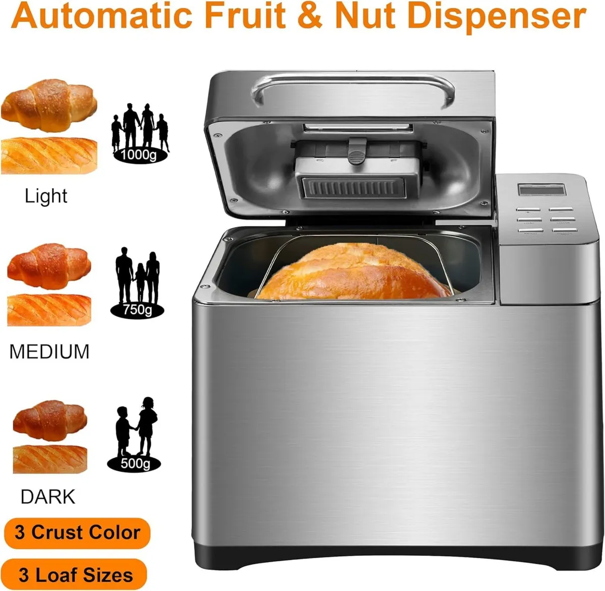 19 in 1 Stainless Steel Bread Maker-Dual Heaters - Image 4