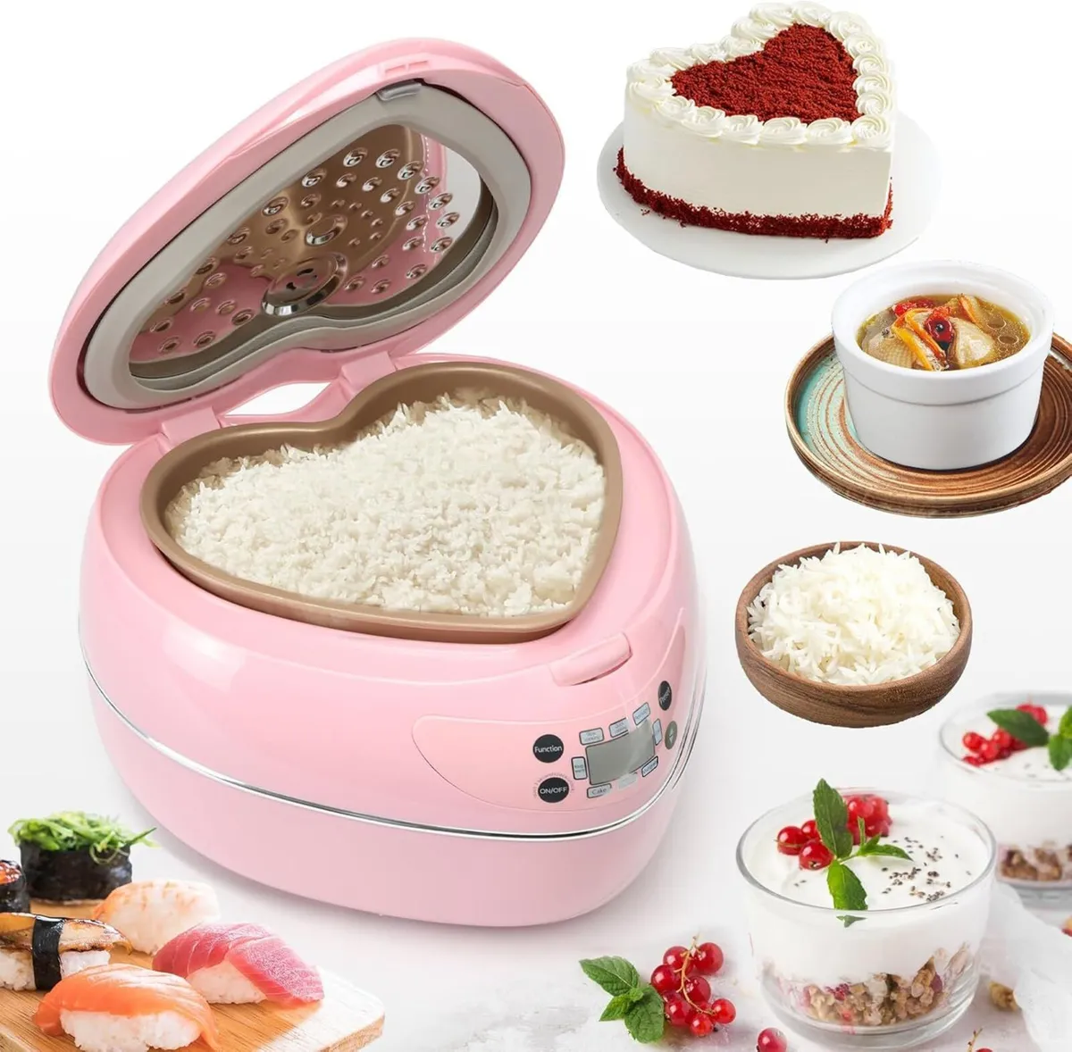 Peach Heart Shape Rice Cooker 6 In 1 Pink Smart - Image 1