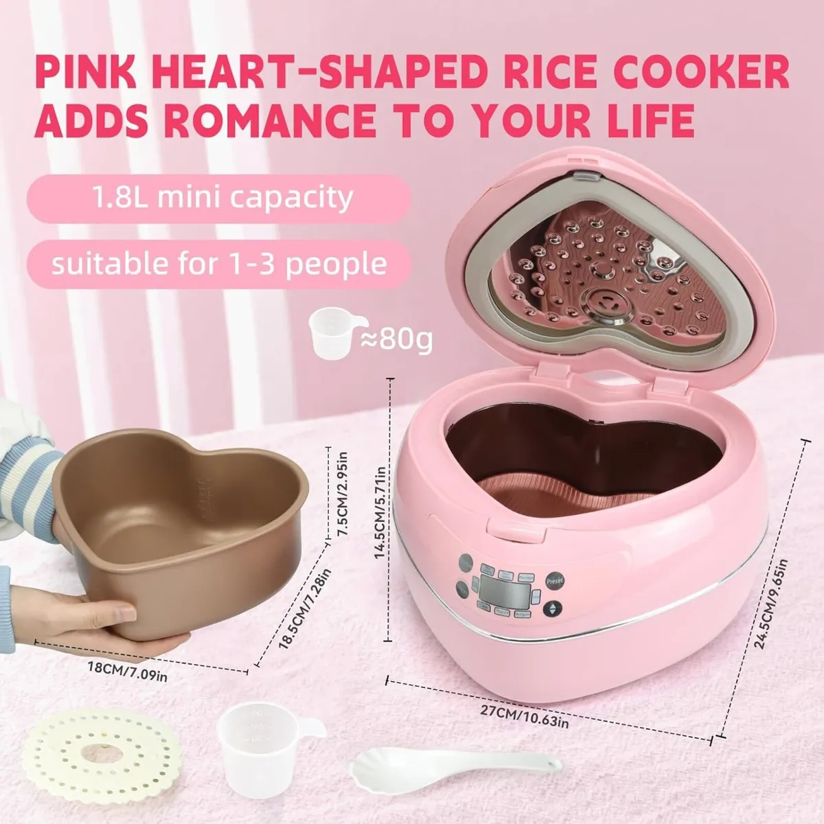 Peach Heart Shape Rice Cooker 6 In 1 Pink Smart - Image 2