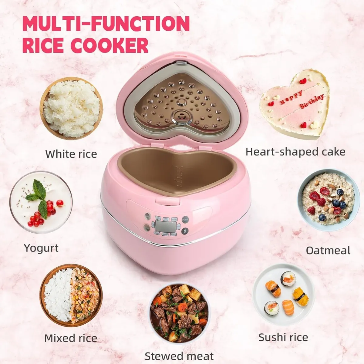 Peach Heart Shape Rice Cooker 6 In 1 Pink Smart - Image 3