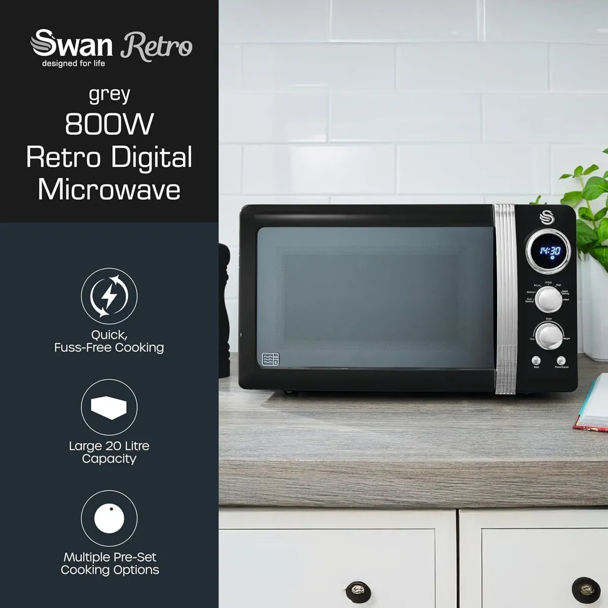 Retro LED Digital Microwave Black 20L 800W 6 - Image 3