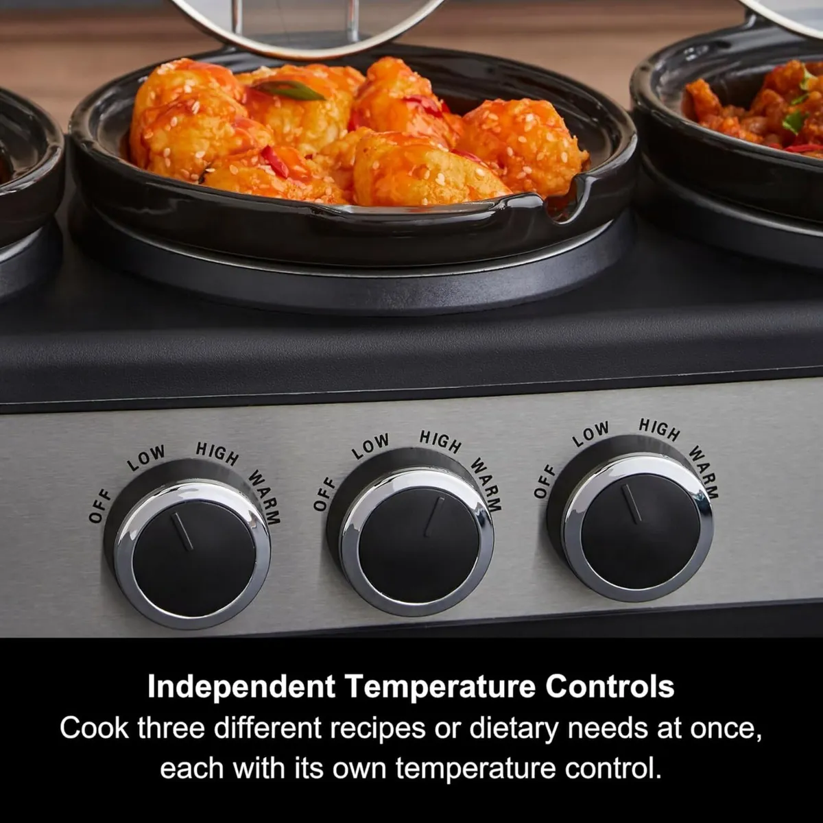 3.9L TrioServe Three Pot Slow Cooker Ceramic Pots - Image 3