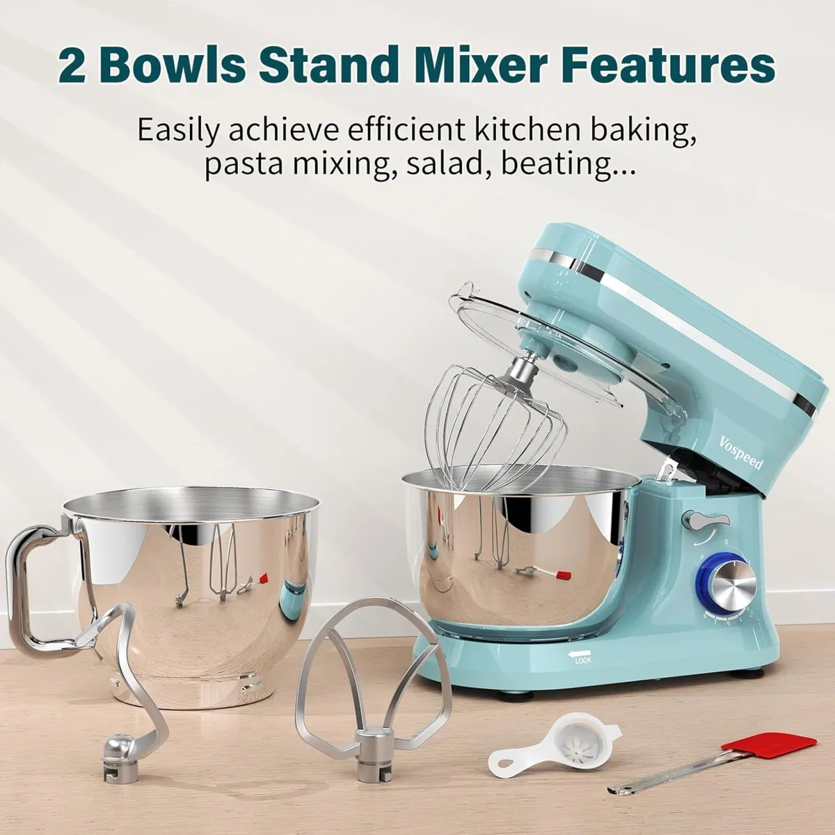 Stand Mixer 4.5L+5L Bowls 8-speed 1000W Tilt-Head - Image 4