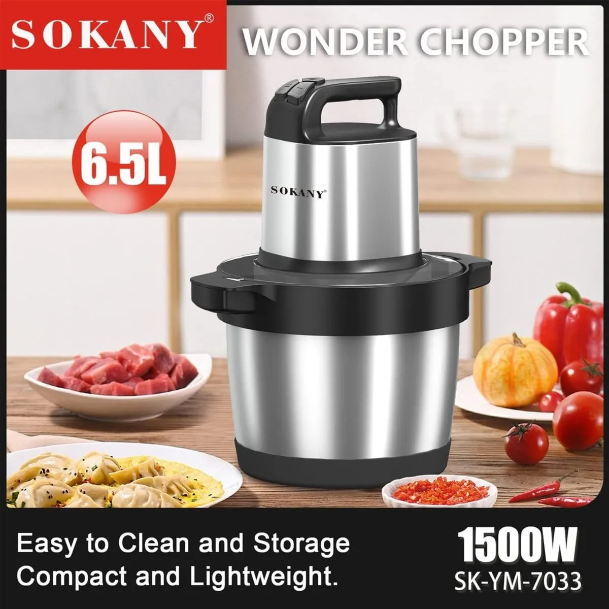 1500W Electric Chopper with 6.5L Stainless Steel - Image 3