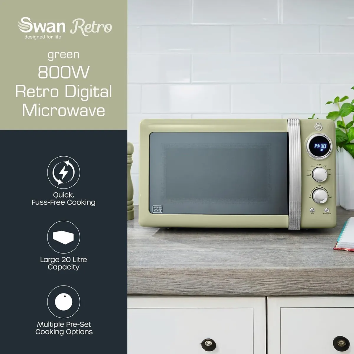 Retro LED Digital Microwave Green 20L 800W 6 - Image 3