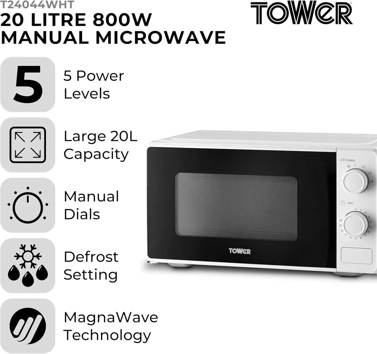 Manual 20 Litre 800W Microwave with Dial Controls - Image 3