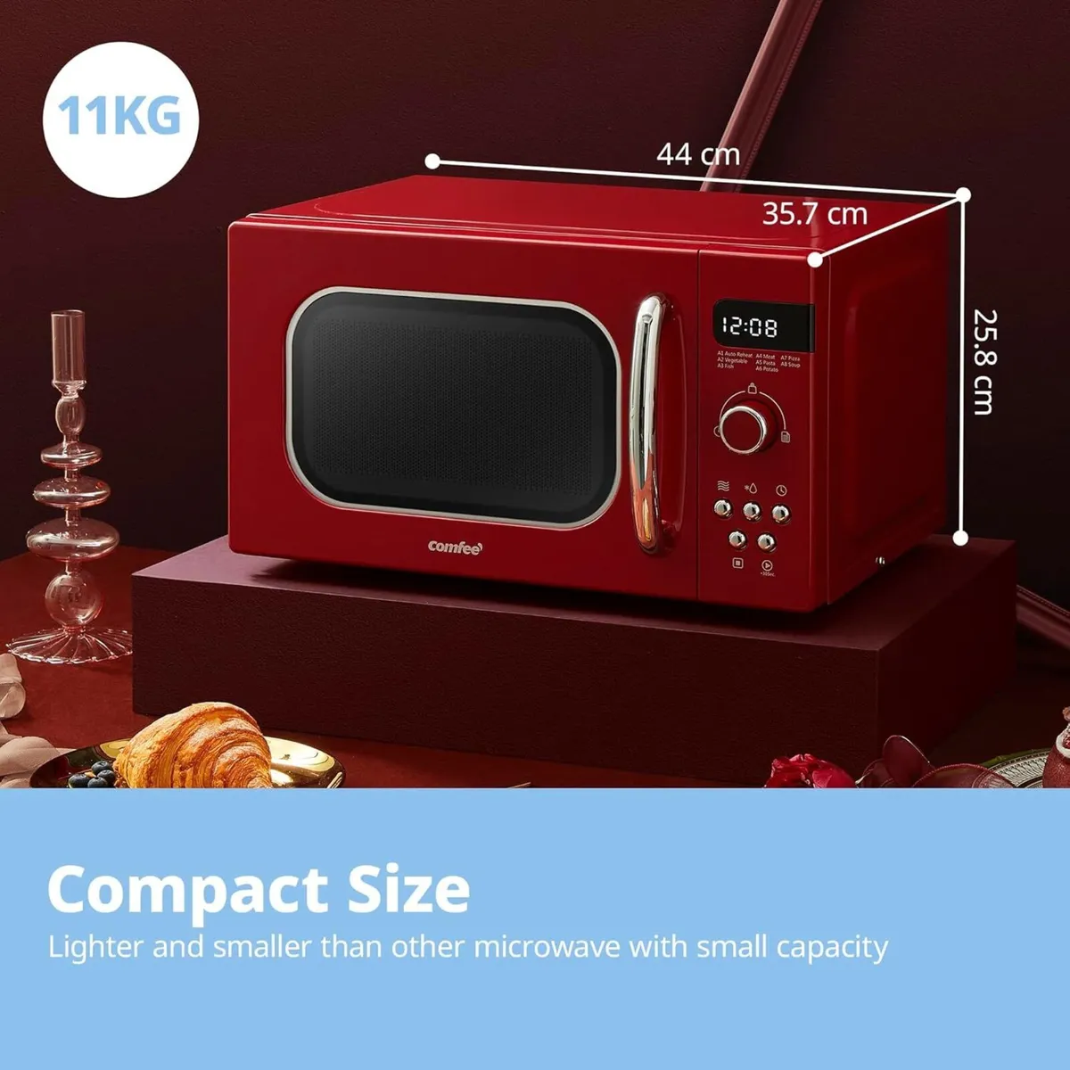 Retro Style 800w 20L Microwave Oven with 8 Auto - Image 3