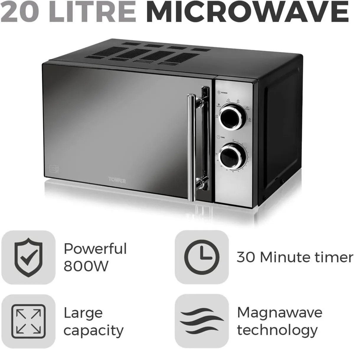 800W 20L Microwave with 5 Power Levels and a 30 - Image 3