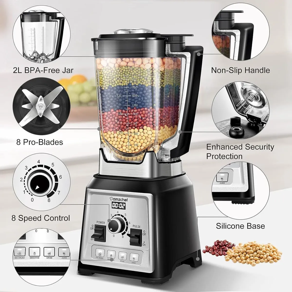 Blender Smoothie Maker - 2000W Commercial with 2L - Image 3