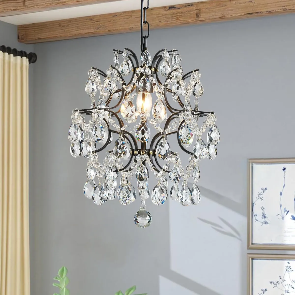 Black Modern Pendant Chandelier Crystal Raindrop - Image 1