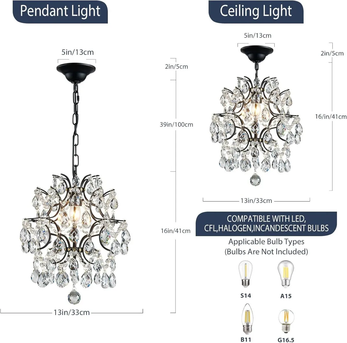 Black Modern Pendant Chandelier Crystal Raindrop - Image 2