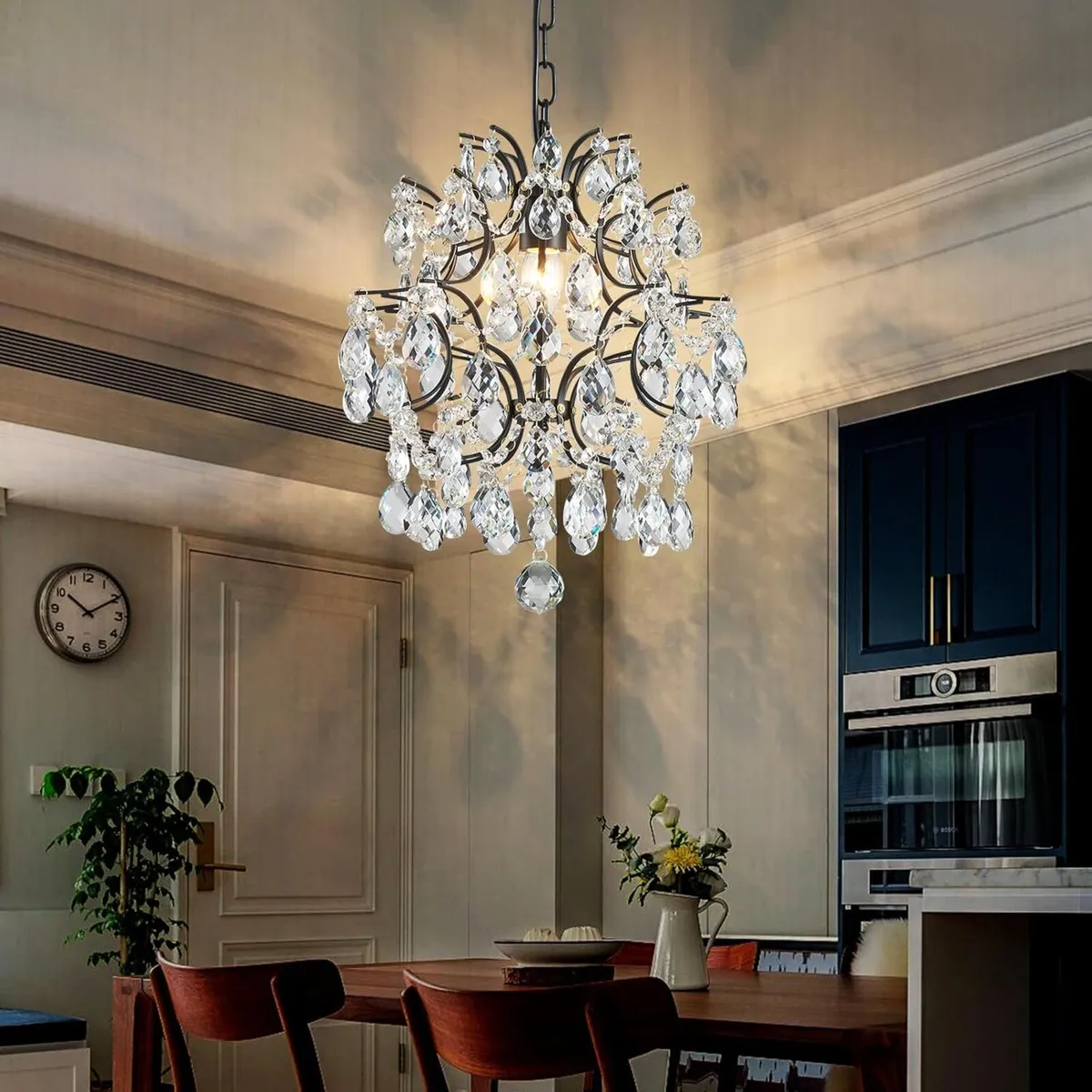 Black Modern Pendant Chandelier Crystal Raindrop - Image 3