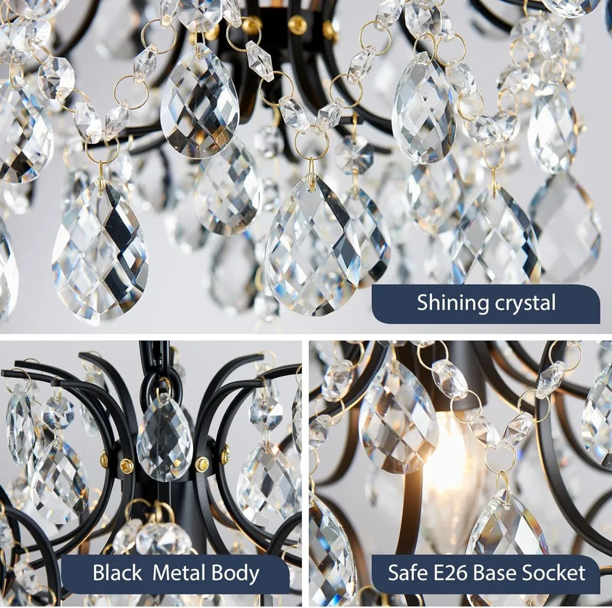 Black Modern Pendant Chandelier Crystal Raindrop - Image 4