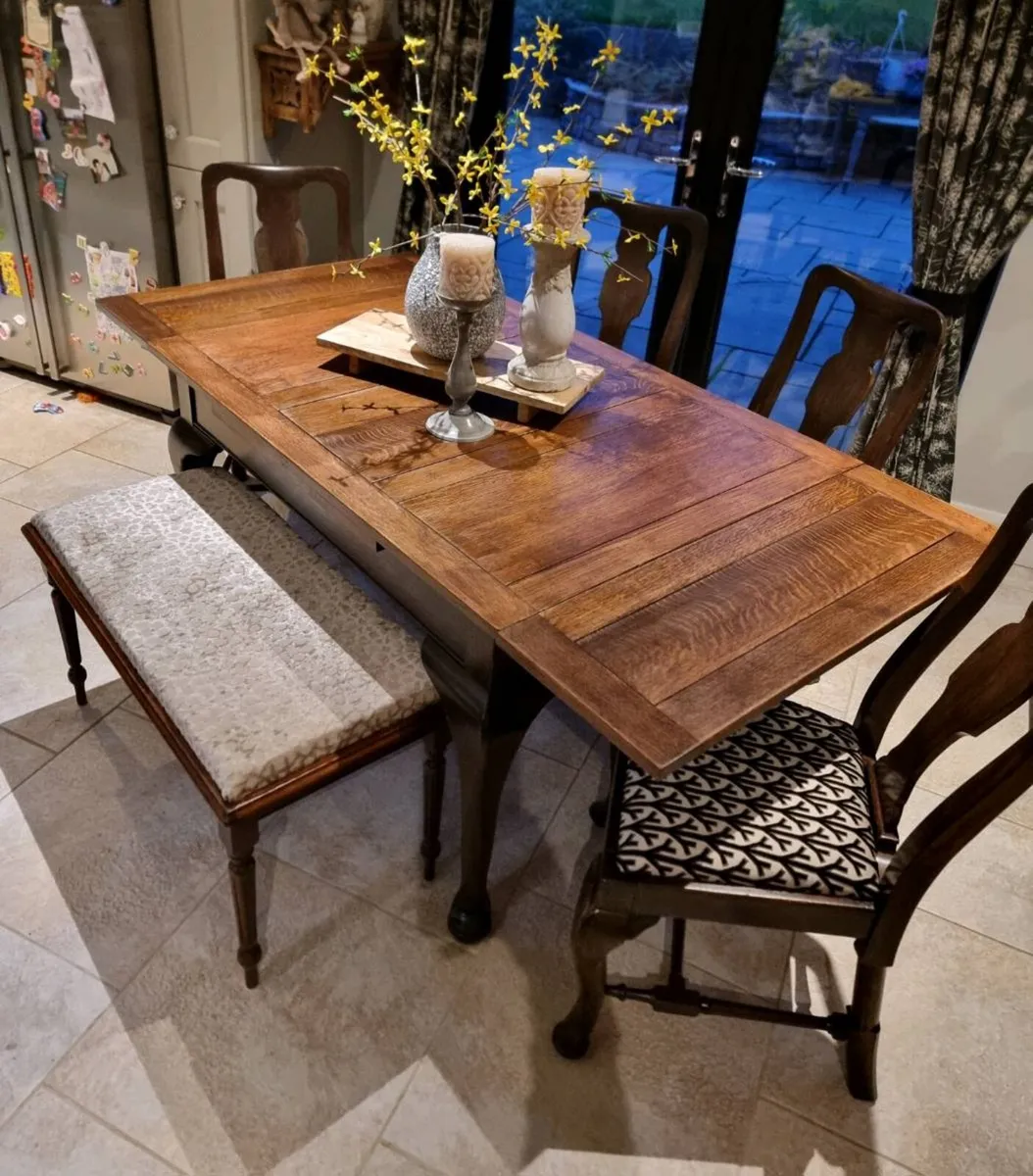 Beautiful Antique Extendable Table, Chairs & Bench - Image 1