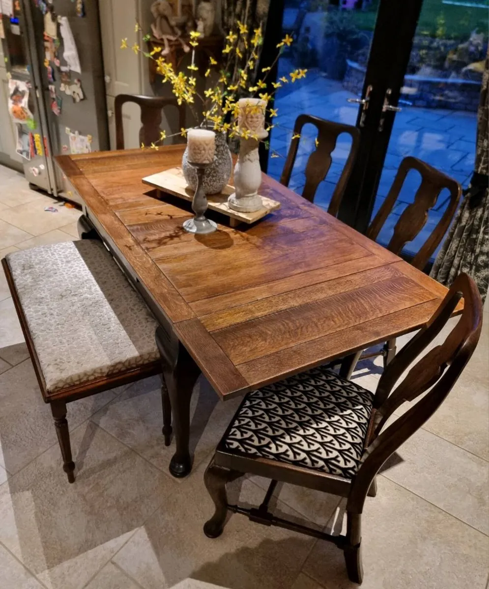 Beautiful Antique Extendable Table, Chairs & Bench - Image 2