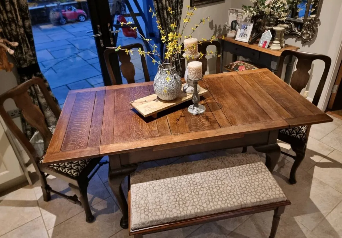 Beautiful Antique Extendable Table, Chairs & Bench - Image 3