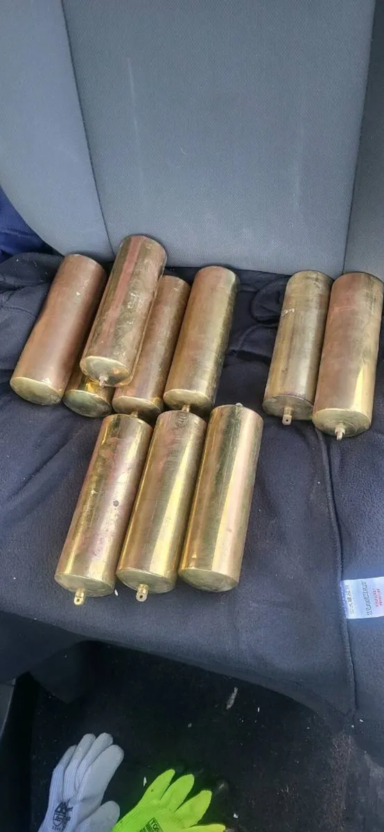 Longcase clock brass cased weights - Image 1