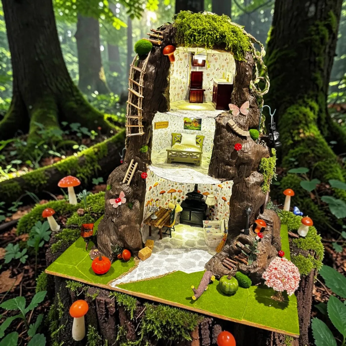 Tree stump dollhouse suitable for maileg mouse - Image 1